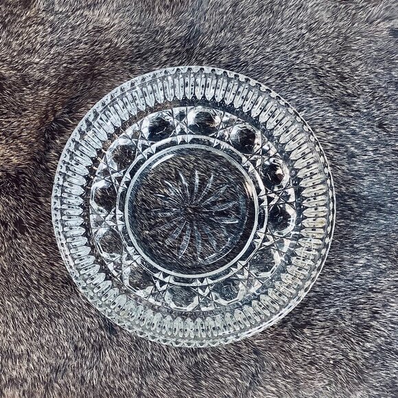 Vintage Federal Glass Windsor Button and Cane Bowl (5.5") + Plate (6.5") Set - Picture 2 of 6